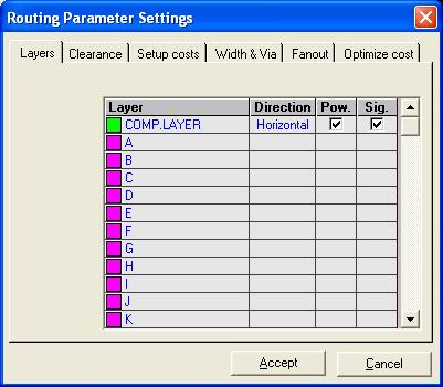 Routing Parameter Settings window